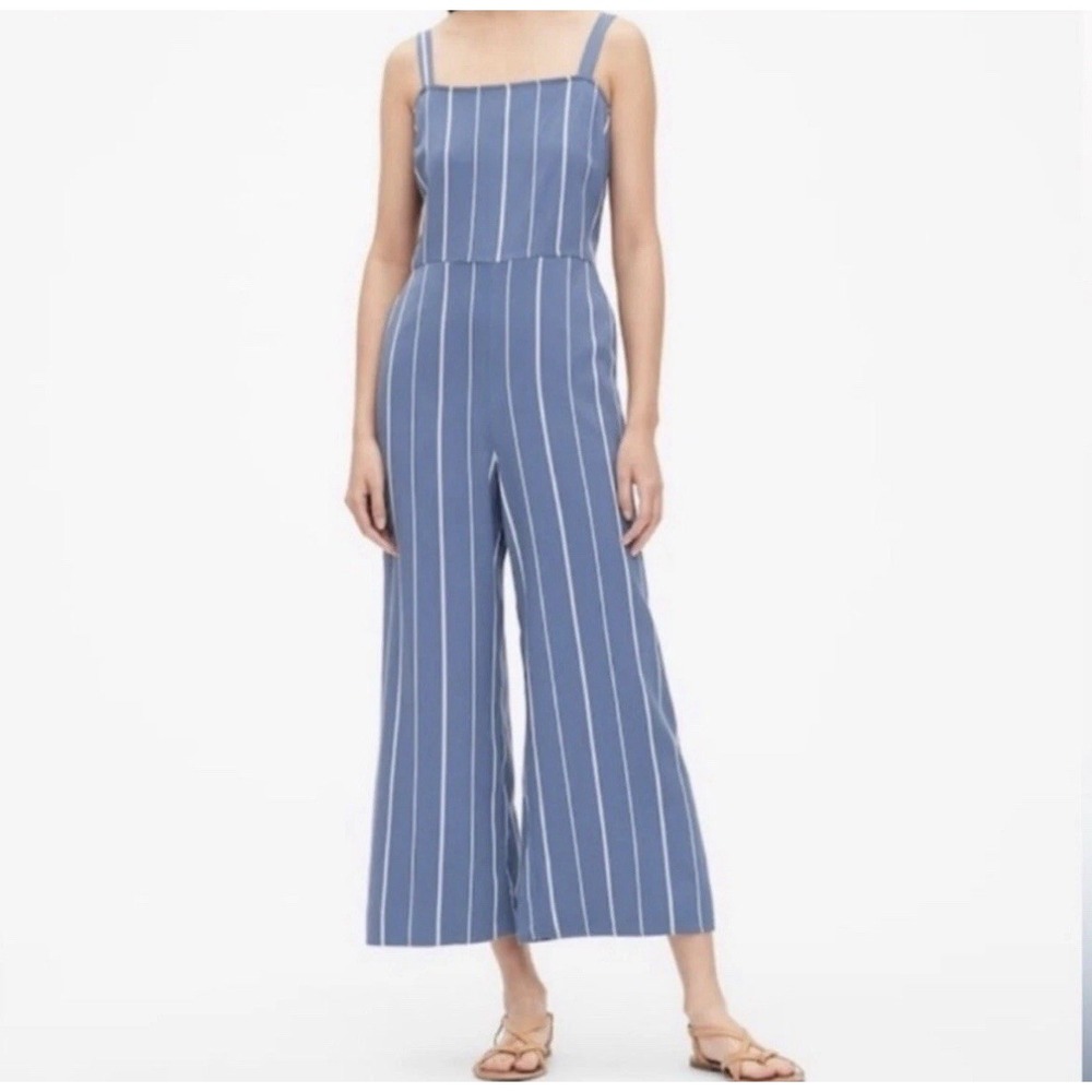 Gap Womens Striped Wide Leg Jumpsuit 14 Blue White Sleeveless Preppy Coastal